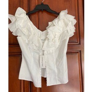Anne Fontaine White Ruffled Corset Style Top